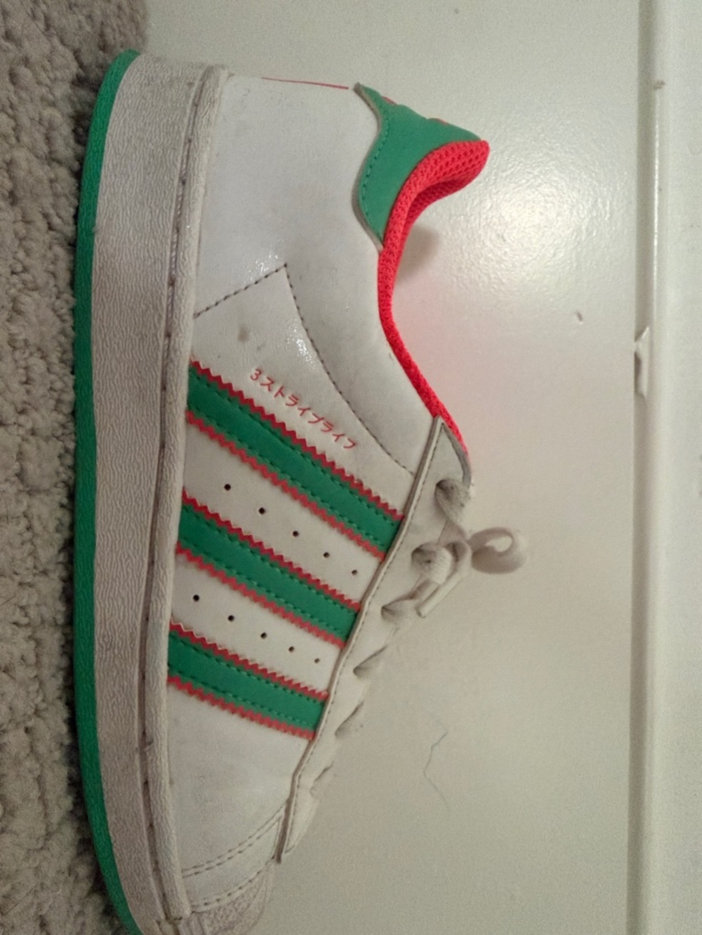 Adidas GV6987 Superstar J Wht-Grn-Pink - Picture 3 of 4